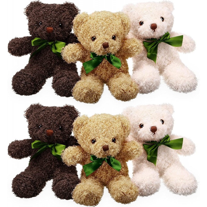 6 Pieces Small Bears Mini Bear Plush Toys Bear Stuffed Animals Plush Stuffed Animal Bear in 3 Colors 9 Inch Height (Dark Brow...