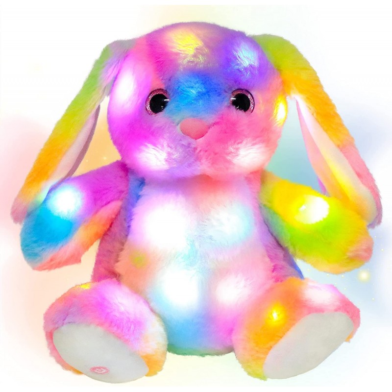 LED Plush Bunny Colorful Light up Stuffed Animal Rabbit Floppy Night Lights Glow in The Dark Birthday Festival for Kids Toddl...