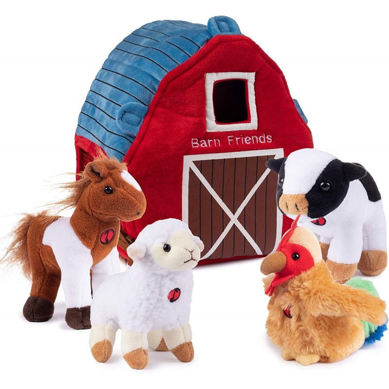 Talking Plush Farm Animals for Toddlers with A Plush Barn House Carrier Animal Farm Set Includes 4 Soft Cuddly Plush Stuffed ...