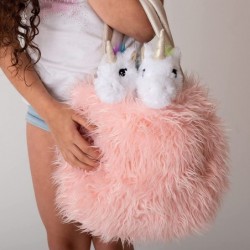 Unicorn Gift for Girls 4 Pcs Set. Baby and Mommy Unicorn Toy XL Furry Bag and Baby Doll Blanket. Adorable Plush Toy for 3 4 5...