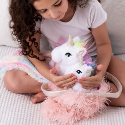 Unicorn Gift for Girls 4 Pcs Set. Baby and Mommy Unicorn Toy XL Furry Bag and Baby Doll Blanket. Adorable Plush Toy for 3 4 5...