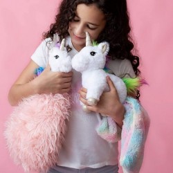 Unicorn Gift for Girls 4 Pcs Set. Baby and Mommy Unicorn Toy XL Furry Bag and Baby Doll Blanket. Adorable Plush Toy for 3 4 5...