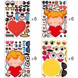 24 Sheets Valentine's Day Make Your Own Stickers Decorative Angel with Heart for Kids Boys Girls Sticker Mix and Match Emoji ...