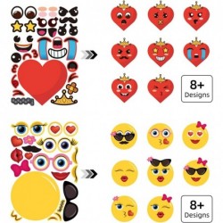 24 Sheets Valentine's Day Make Your Own Stickers Decorative Angel with Heart for Kids Boys Girls Sticker Mix and Match Emoji ...