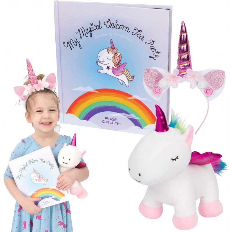 Unicorn Gift Set – Includes Book Stuffed Plush Toy and Headband for Girls Ages 3 4 5 6 7 Years Great for Birthday Imaginative...