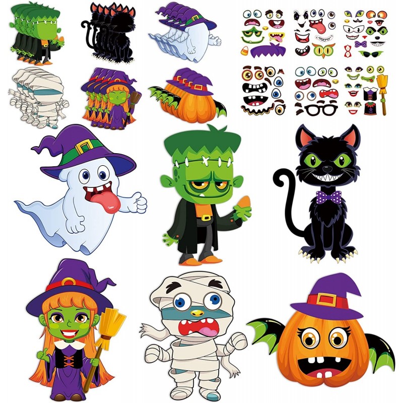 24 Pieces Halloween Craft Kits Pumpkin Witch Halloween Crafts for Kids Self Adhesive Halloween Stickers for Kid's Halloween P...