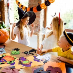 24 Pieces Halloween Craft Kits Pumpkin Witch Halloween Crafts for Kids Self Adhesive Halloween Stickers for Kid's Halloween P...