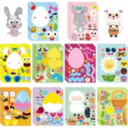 40Pcs Easter Stickers DIY Make a Face Sticker Include Easter Eggs Bunnies Chicks Lamb Flower Easter Decorations Party Favors ...