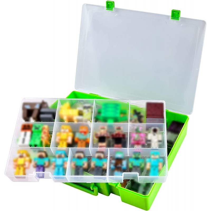 Toys Organizer Case Compatible with Minecraft Figures in 3.25-in Scale Mini Figure Double-Layer Storage Holder Fits for Minec...