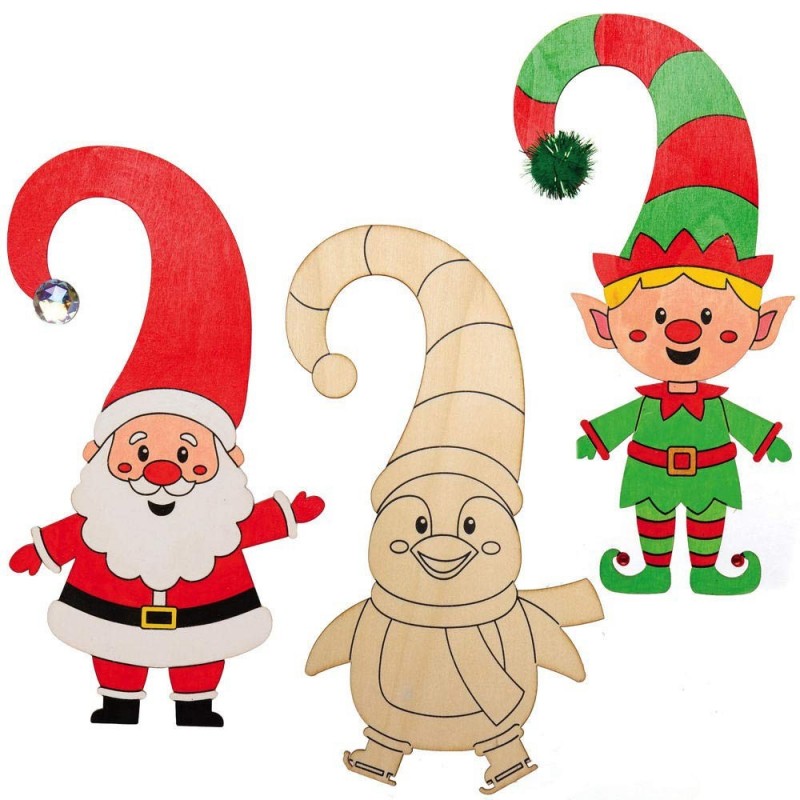 AX487 Christmas Characters Door Hangers - Pack of 5 Wooden Festive Crafts for Kids to Color in Decorate and Display $15.13 Cr...