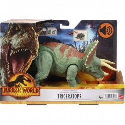 Jurassic World Dominion Roar Strikers Triceratops Dinosaur Action Figure with Roaring Sound and Attack Action Toy Gift Physic...