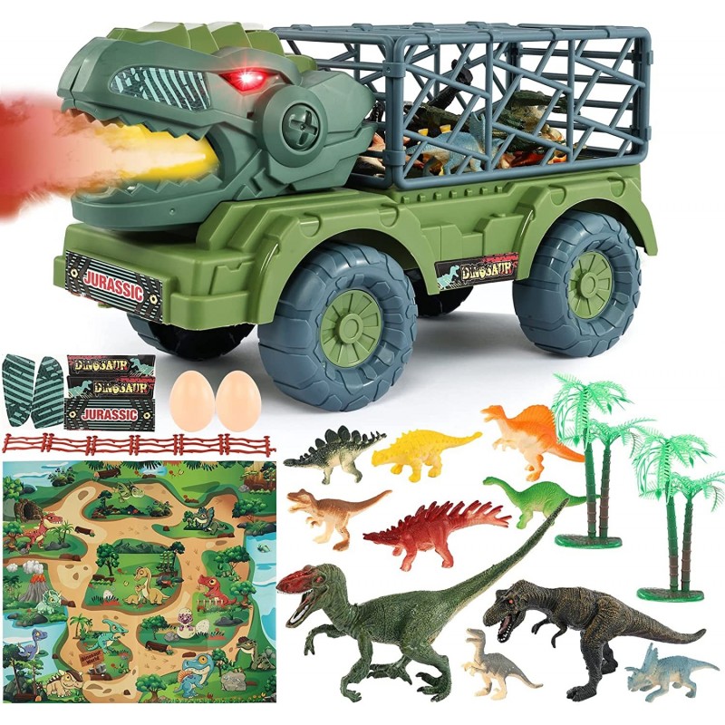 Dinosaur Truck Toys for Kids 3-5 Dinosaur Truck Carrier for Boys Dinosaurs Transport Car with Light and Roaring 22 in 1 Dinos...