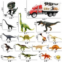 2 Pack Dinosaur Toy Truck Carriers with 14pcs Plastic Dinosaur Figurines and Playmat Friction Powered T-Rex Motorcycle and Di...