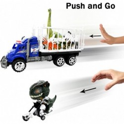 2 Pack Dinosaur Toy Truck Carriers with 14pcs Plastic Dinosaur Figurines and Playmat Friction Powered T-Rex Motorcycle and Di...