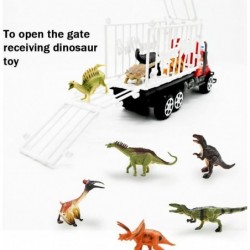 2 Pack Dinosaur Toy Truck Carriers with 14pcs Plastic Dinosaur Figurines and Playmat Friction Powered T-Rex Motorcycle and Di...