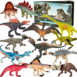 13 Pack Dinosaur Toy Figures with Educational Dinosaur Book Large Plastic Dinosaur Toys Set Gifts for Toddlers Kids Boys and ...