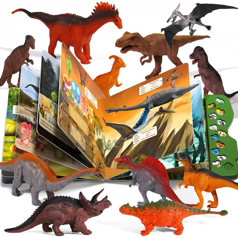 Dinosaur Toys for Kids 3-5 Dinosaur Sound Book with 12 Pieces Dinosaur Figures Interactive Dinosaur Toys for Boys Toddlers Di...