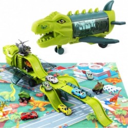 2 in 1 Dinosaur Airplane Toys with Activity Play Mate for 3 to 6 Years Old Mini Race Cars and Dino Carrier Truck with Transpo...