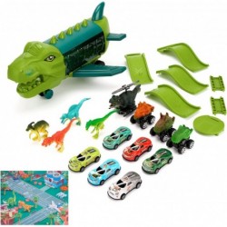 2 in 1 Dinosaur Airplane Toys with Activity Play Mate for 3 to 6 Years Old Mini Race Cars and Dino Carrier Truck with Transpo...