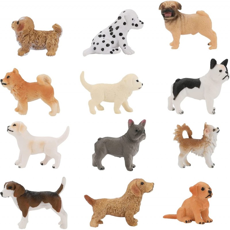 Mini Dog Figurines 12PCS Realistic Puppy Figures Playset Dog Figures Toy Set Plastic Cake Topper Easter Eggs Christmas Birthd...