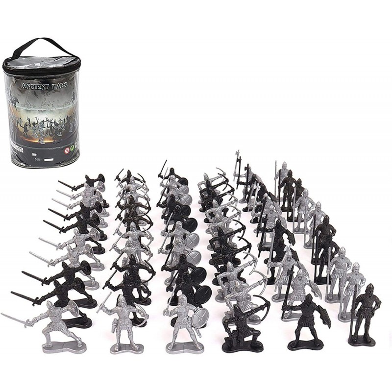 60 pcs/lot Sliver Black Ancient Soldier Figures Toy Middle Ages Army Infantry Archer Sword and Shield Swordman Archaic Soldie...