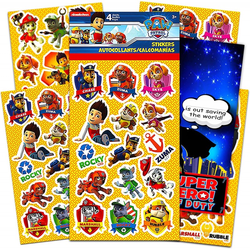 Paw Patrol Party Favors Sticker Reward Stickers Bundle - 4 Sheet Pack and Superhero Door Hanger | For Boys Girls Kids Favors ...