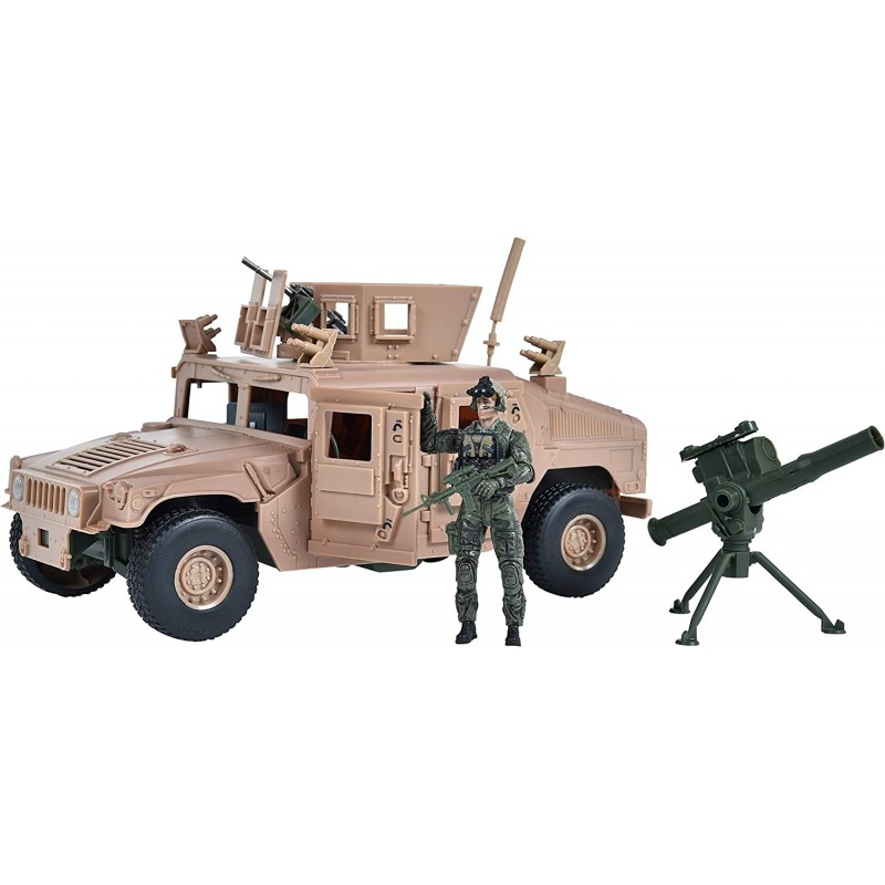 M1114 Up-Armored Humvee – Vehicle Playset with Action Figure and Realistic Accessories | 9 Piece Military Toy Set for Kids – ...