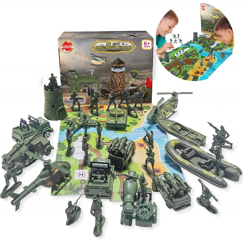 Toys for Boys|Army Men Toys for Boys|Army Men|Army Toys-46 Pcs Army Scene Box-Mini Action Figure Play Set with Soldiers Vehic...