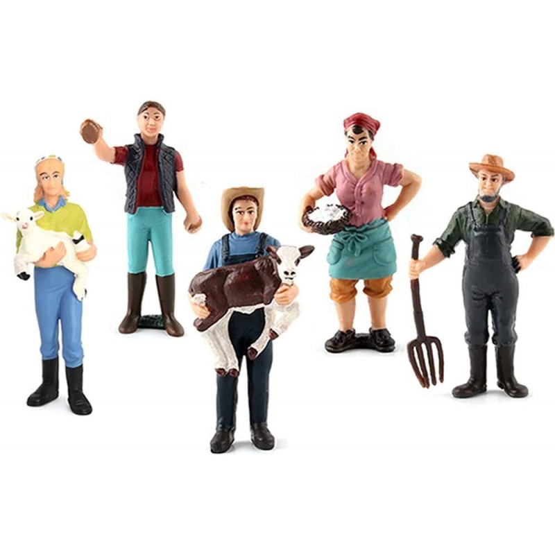 Pack of 5 Realistic Farmer People Model Figures Toy Playset Plastic Farm Keeper Figurines Preschool Educational Learn Cogniti...