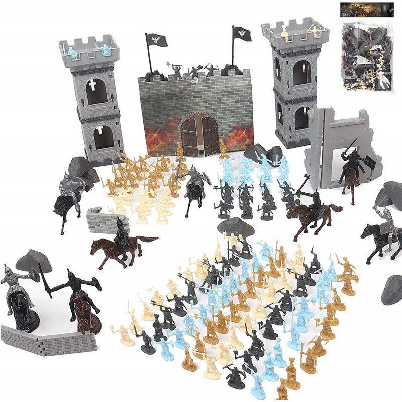 Castle Toy Knight Toys Castle Playset Military Toys With Carrying Bags And 250-Piece Medieval Castle Ruins Siege Carts Help D...