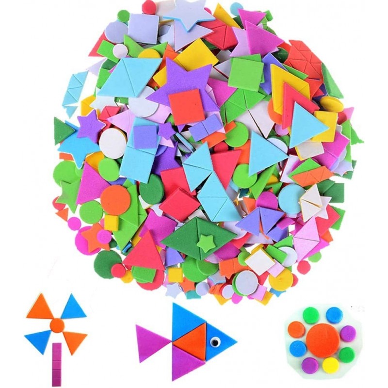 1050 Pcs Self-Adhesive Foam Shapes Assorted Colors Foam Geometry Stickers (Circle Square Triangle) for Kids Toy Party Favor o...