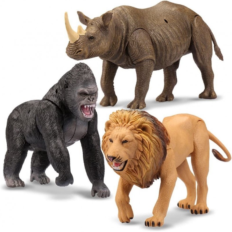 Lion Rhino Gorilla Plastic Educational Posable Safari Animal Figures (3 Piece) Yellow $41.47 Play Figure Playsets