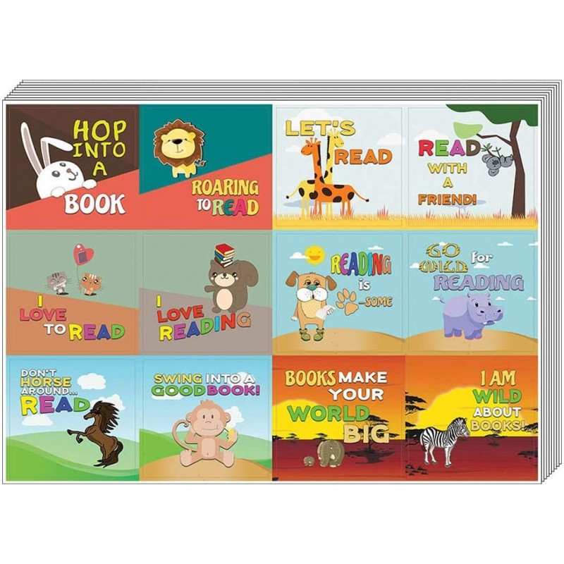 Animal Good Reading Habit Stickers (10-Sheet) – Total 120 pcs (10 X 12pcs) Individual Small Size 2.1 x 2. Inches Waterproof U...