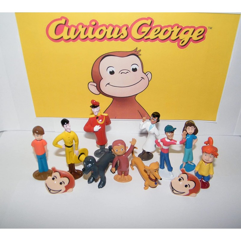 Curious George Fun Party Favors Goody Bag Fillers Set with 10 Fun Figures and 2 GeorgeRings Featuring Curious George and His ...