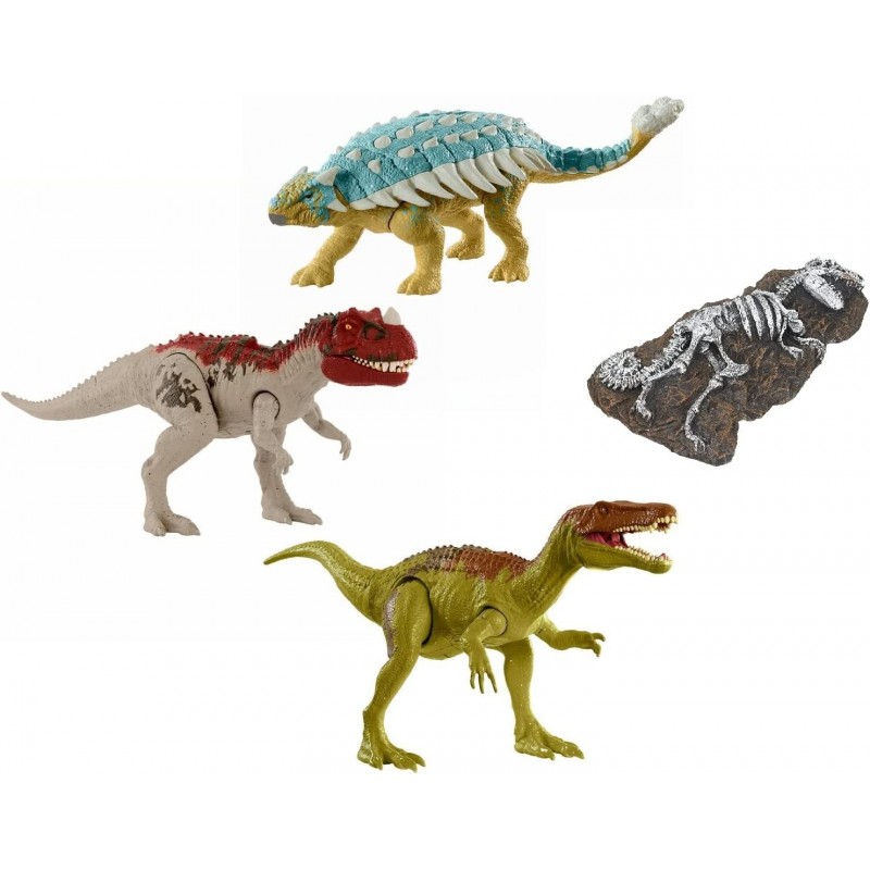 Camp Cretaceous Dinosaur Roar Attack Bundle - 3 Jurassic World Figures Fossil Finds Resin T-Rex (Ankylosaurus Bumpy Baryonyx ...