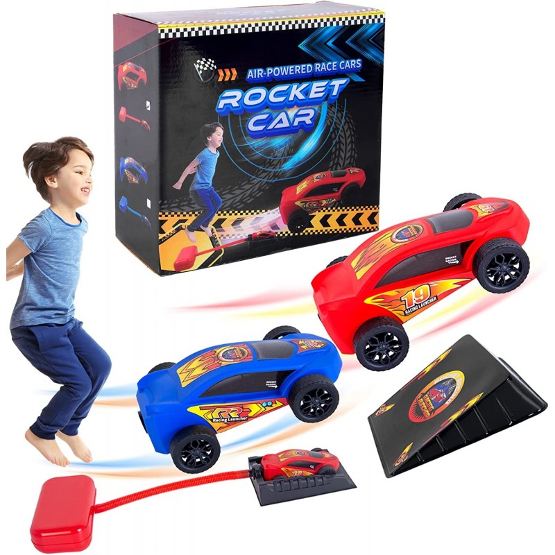 Foot Pneumatic Racer 1 Toy Car Rocket Launcher and 2 Air Powered Car with Ramp Sticker and Finish Line. Ideal for Outdoor and...