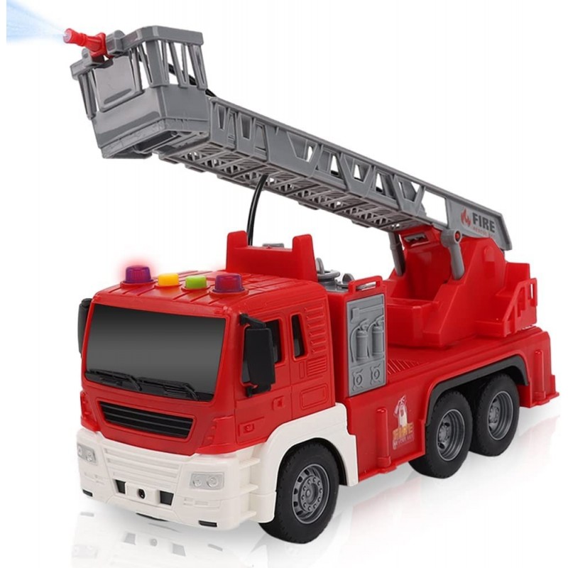 Light Up Ladder Fire Truck Red Firetruck Toys for Kids with Lights Sounds Water-Spraying Hose and Extendable Ladder Light-Up ...