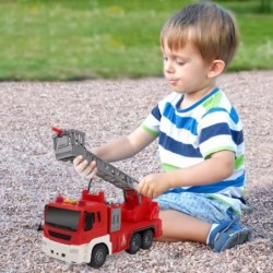 Light Up Ladder Fire Truck Red Firetruck Toys for Kids with Lights Sounds Water-Spraying Hose and Extendable Ladder Light-Up ...