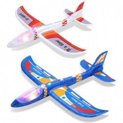 Airplane Toy 2 Pack LED Foam Airplane for Kids Large Throwing Foam Plane 2 Flight Mode Glider Plane Flying Toys with 2 Sticke...