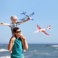 Airplane Toy 2 Pack LED Foam Airplane for Kids Large Throwing Foam Plane 2 Flight Mode Glider Plane Flying Toys with 2 Sticke...