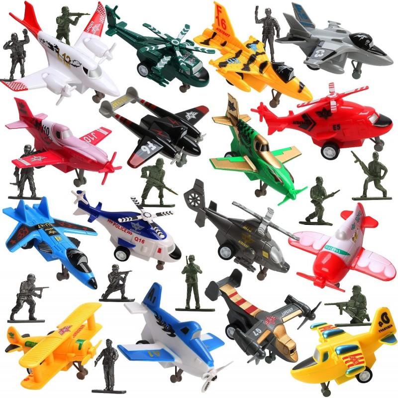 28 Pack Pull Back Airplane Toys Including Soldier Men Set Plane Playset Including Helicopter Jet Fighter Jet Bomber Biplane G...