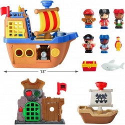 Large Pirate Ship Toys Kids Pretend Adventure Playset W/ Figures Boat Island &Treasure Toddler Imaginative Play W/ Light Soun...