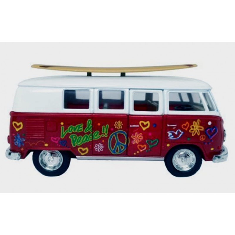 1962 Volkswagen Bus Peace & Love with Surfboard $39.77 Kids' Play Buses