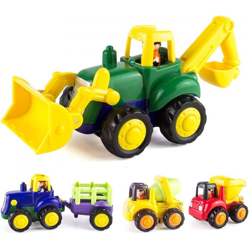 Friction Powered Cars for 1 2 3 Year Old Boy & Girl Toddler Car Toy with 4 Sets Tractor Truck Dumper Bulldozer Toy Constructi...