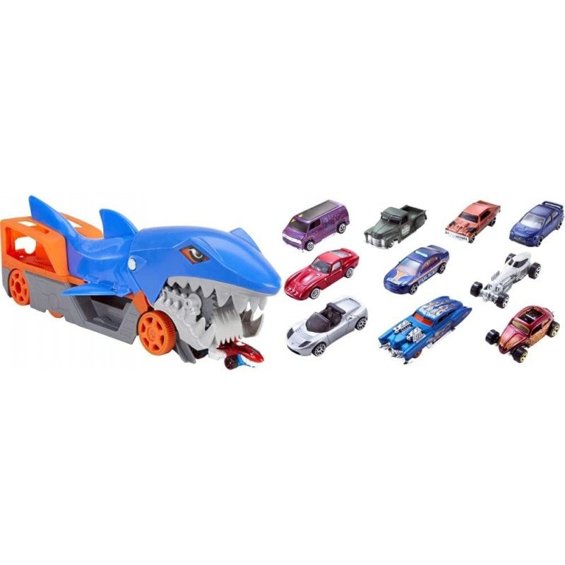 Shark Chomp Transporter Playset with One 1:64 Scale Car for Kids 4 to 8 Years Old Shark Bite Hauler Picks Up Cars in Its Jaws...