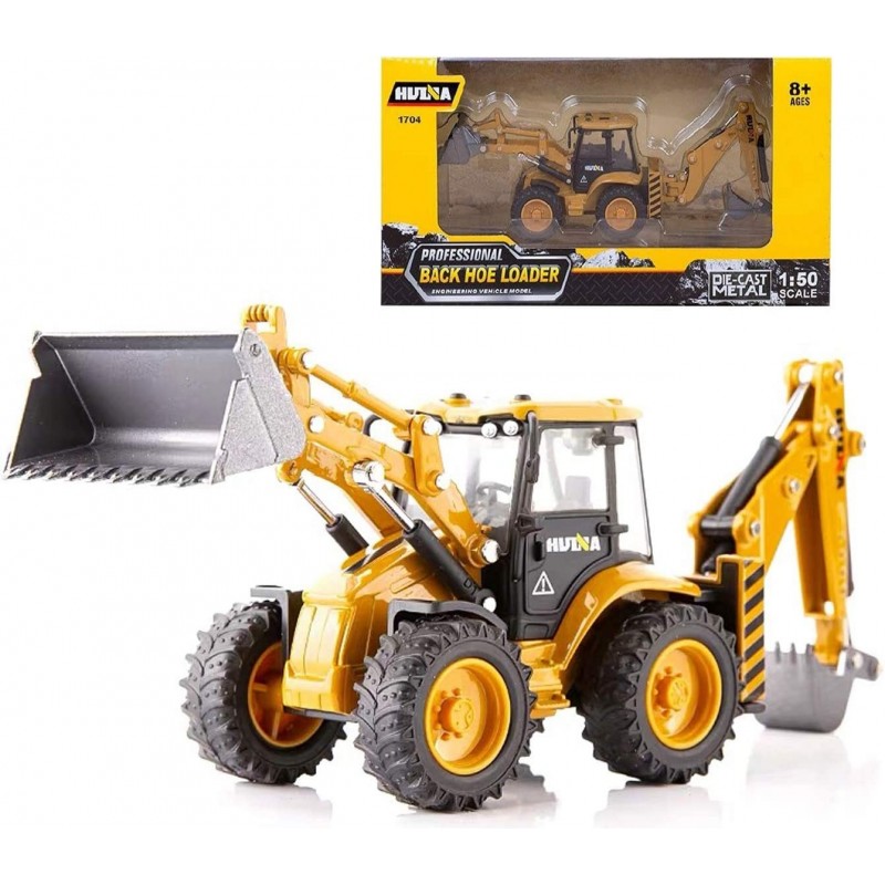 Backhoe Loader Heavy Duty Wheeled Excavator Construction Site Vehicle Toys 1：50 Scale Site Backhoe Digger Engineering Car Sit...