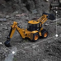 Backhoe Loader Heavy Duty Wheeled Excavator Construction Site Vehicle Toys 1：50 Scale Site Backhoe Digger Engineering Car Sit...