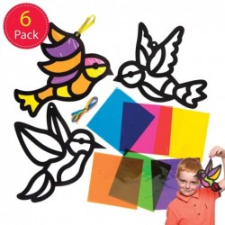 AW299 Bird Stained Glass Decorations - Pack of 6 Spring Themed Craft Kits for Kids to Decorate and Display $17.02 Craft Kits