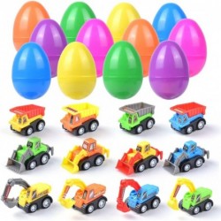 12 Pack Easter Eggs Prefilled with Pull Back Cars Toy Plastic Egg Vehicle Toys for Easter Hunt Party Favor Basket Stuffers Fi...