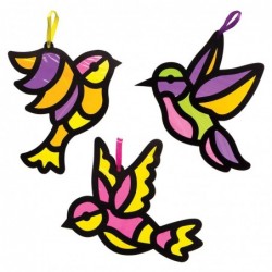 AW299 Bird Stained Glass Decorations - Pack of 6 Spring Themed Craft Kits for Kids to Decorate and Display $17.02 Craft Kits